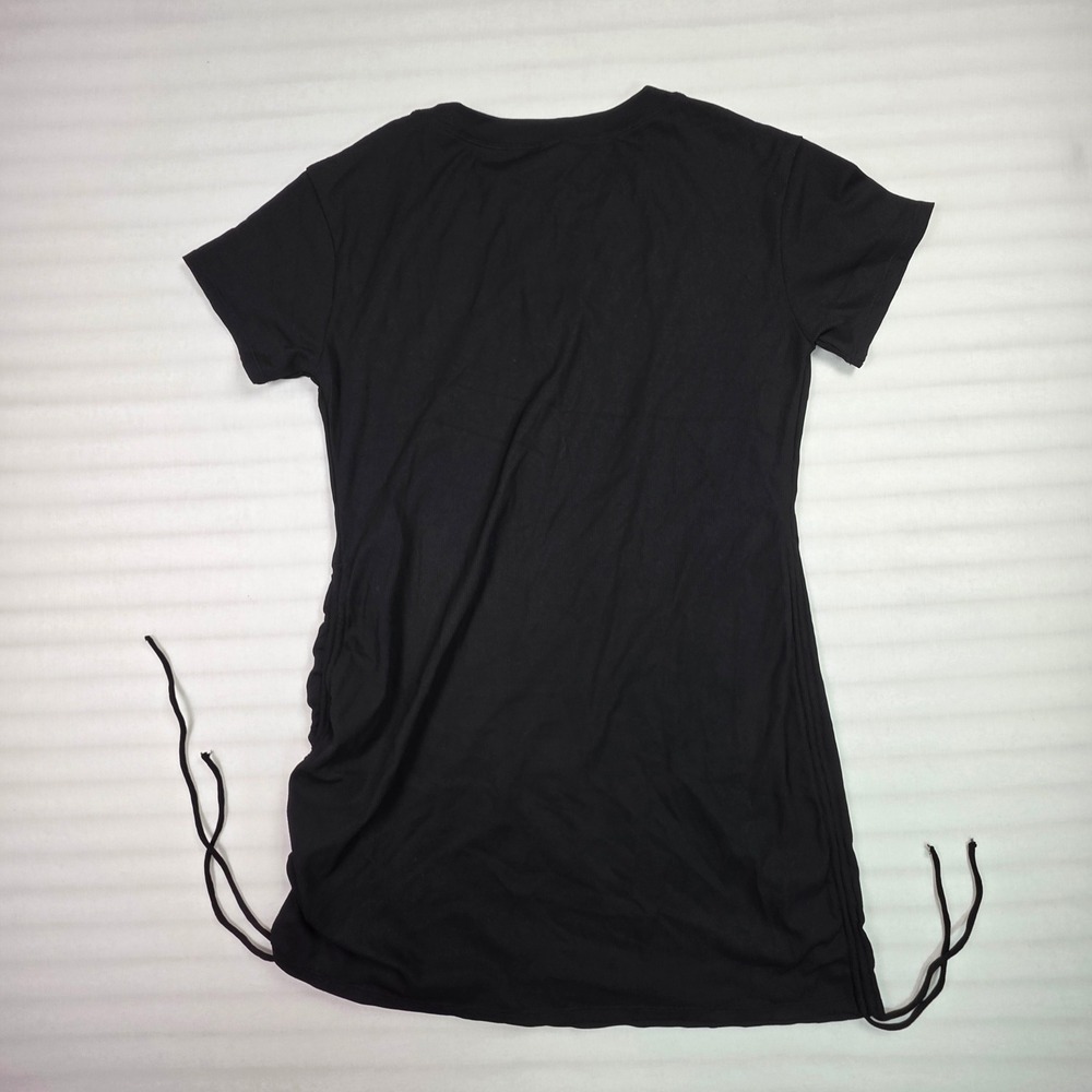 Halara Black Ribbed Drawstring Ruched Side Mini Dress Small NWT - Picture 6 of 7